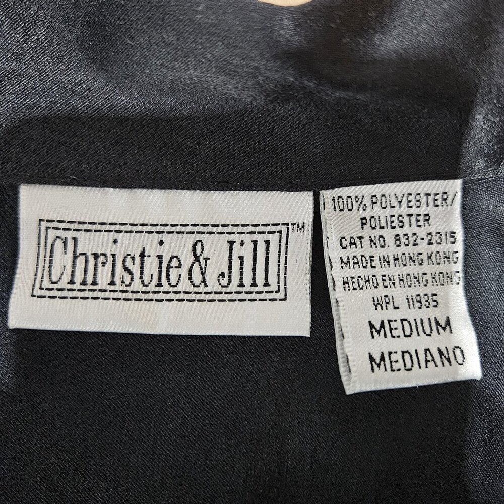 Vintage Christie and Jill Shirt Blouse Women Medium Black Bow Satin Trim 90s NEW - Picture 9 of 10